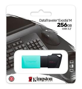 Pendrive 256GB, USB 3.2, KINGSTON Exodia M, fekete-türkiz