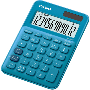 Számológép CASIO MS-20UC, 12 számjegyű, elem + napelemes, kék