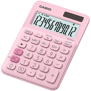 Számológép CASIO MS-20UC, 12 számjegyű, elem + napelemes, pink