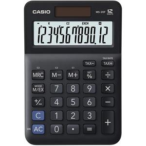 Számológép CASIO MS-20F, 12 számjegyű, elem + napelemes, fekete