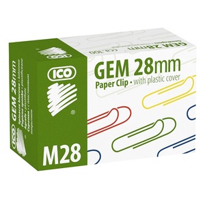 Gémkapocs 28 mm, ICO M28-100, kerek, 100 db, papírdobozos, színes