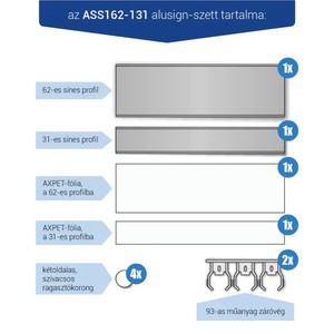 Infótábla, alusign FIX, sínes, 62+31 mm, 1+1 sor