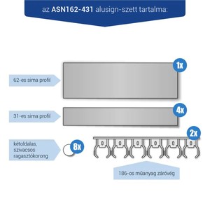 Infótábla, alusign FIX, sima, 62+4x31 mm, 1+4 sor