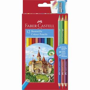 Színes ceruza 12 db készlet, FABER-CASTELL, + 3 db bicolor ceruza,