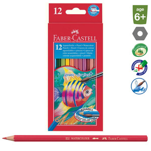 Színes ceruza 12 db készlet, FABER-CASTELL Aquarelle + ecsettel