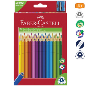 Színes ceruza 30 db készlet, FABER-CASTELL Grip Jumbo, háromszögletű