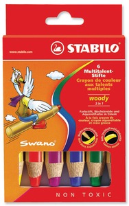 Krétaceruza STABILO Woody 3 in 1, vastag, rövid, 6 db-os készlet