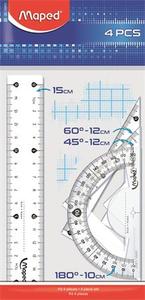Vonalzó készlet 4 db-os, MAPED Start, kicsi, műanyag, átlátszó