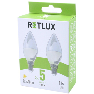 LED izzó, E14, 2x5W, gyertya, RETLUX REL 34, C37, 430 lm, meleg fény