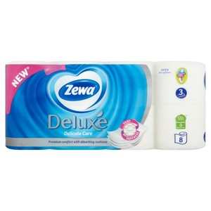 Toalettpapír, 3 rétegű, ZEWA Deluxe Pure White, 8 tekercses,