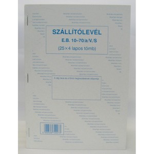 Szállítólevél A5, 25x4 lapos, B.10-70/V/4, álló, vegykezelt.