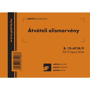 Átvételi elismervény A6, fekvő, 50x3 lapos, B.13-67/A/V.