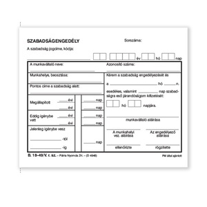 Szabadságengedély A6, 50x2 lap B.18-49/V, vegykezelt, fekvő