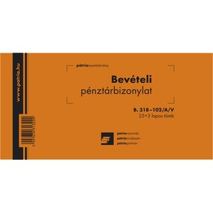 Bevételi pénztárbizonylat, B.318-102/A/V, 203x102 mm, 25x3 lap