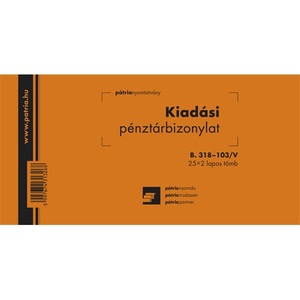 Kiadási pénztárbizonylat, B.318-103/V, fekvő, 25x2 lap, vegykezelt